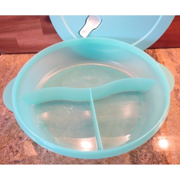 Tupperware 3284C-1 Crystal Wave Microwave Divided Dish Bowl & Lid 10" 7374A-1 - Picture 4 of 5